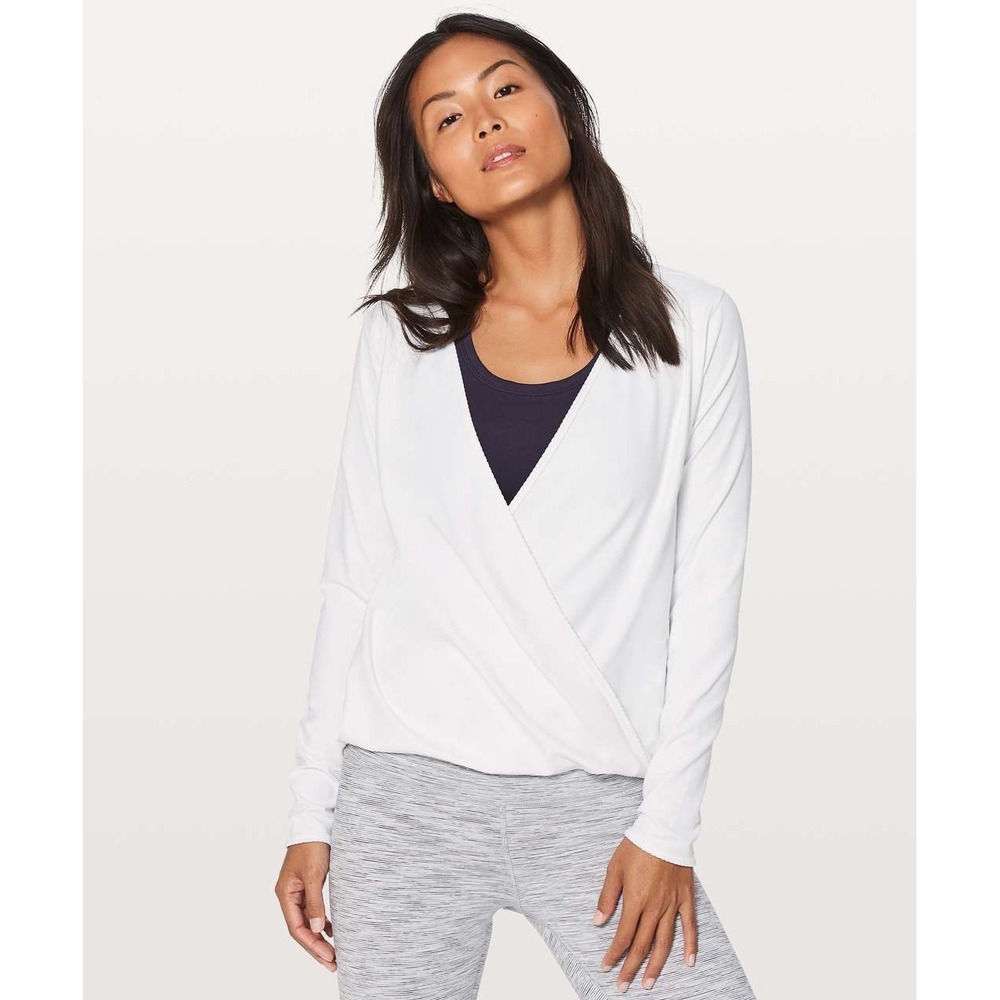 Lululemon White Long Sleeve Wrap Surplice Top Size 6 RN106259 CA35801